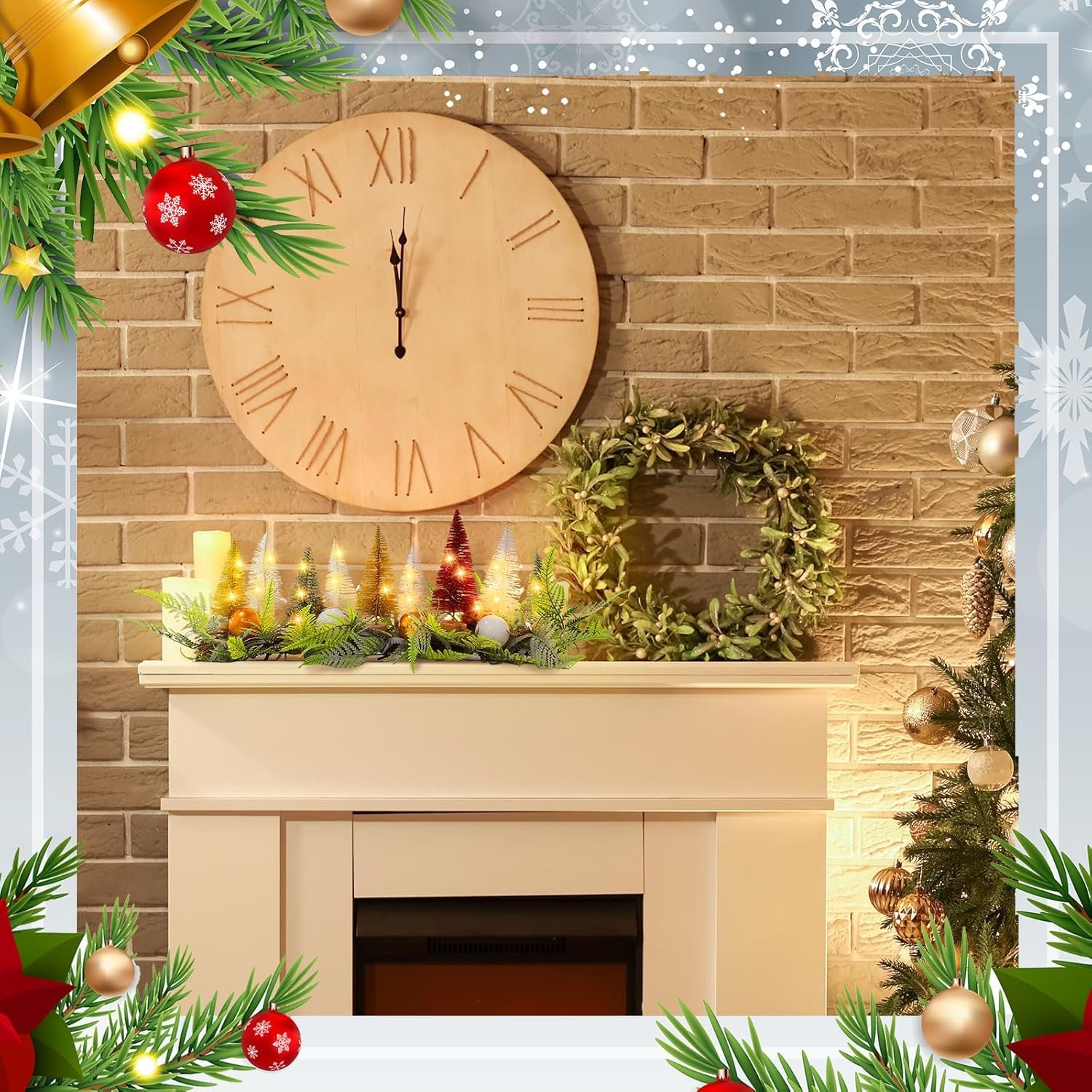 LED Lighted Christmas Table Centerpiece with Bottle Brush Trees Christmas Tree Decoration with Artificial Pine and Balls Xmas Tabletop Centerpieces for Holiday Party Fireplace Home - Image 7