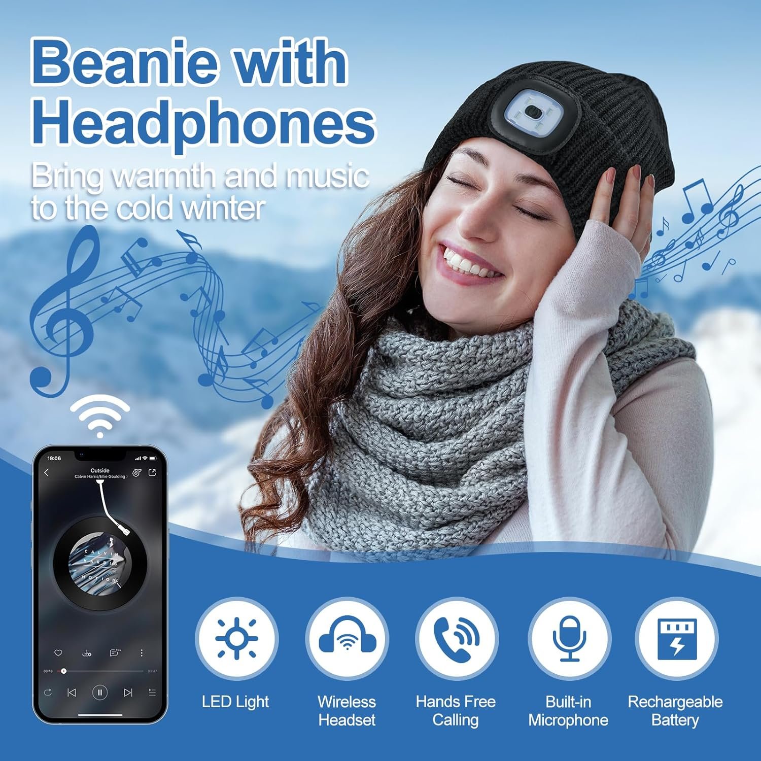 Stocking Stuffers for Adults Men, Bluetooth Beanie Hat with Light, Mens Gifts for Men Dad Him Grandpa Husband Christmas Black - Image 4
