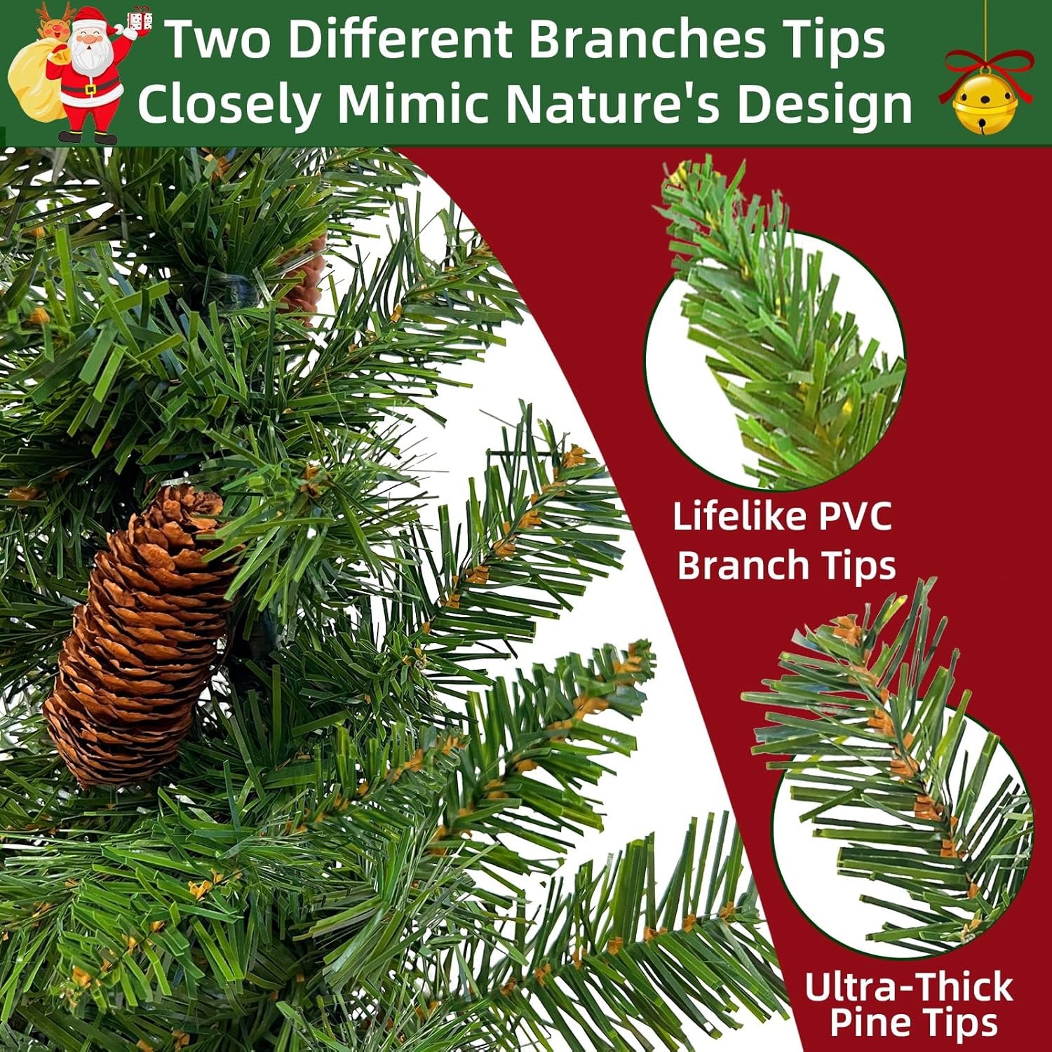 2 Pack Tabletop Christmas Tree with Lights Timer, Mini Small Christmas Tree Battery Operated 40 LED Artificial Cedar Xmas Tree Pinecones Lifelike Classics Branches Wooden Base Table Home Indoor Decor - Image 4