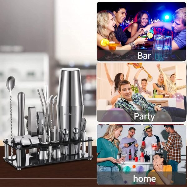 Cocktail Shaker Set Bartender Kit, 23 PCS Boston Shaker Tool Set with Stand, Drink Mixer Martini Shaker Bartending Kit, Bar Tools Bartender Tool Kit, mobzio Bar Accessories for The Home Bar Set - Image 7