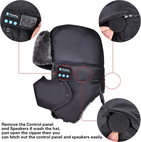 Trapper Hat Bluetooth Warm Winter hat Ski Mask for Men Women, Faux Fur Russian Hat with Speaker Headphones Earflap - Image 3