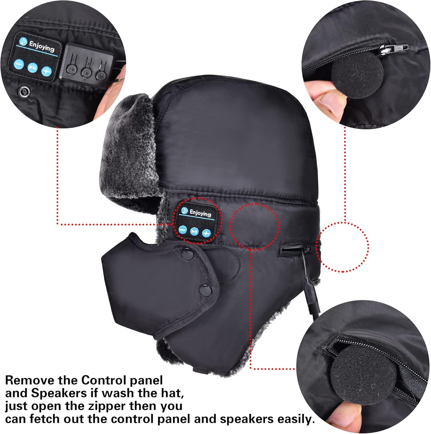 Trapper Hat Bluetooth Warm Winter hat Ski Mask for Men Women, Faux Fur Russian Hat with Speaker Headphones Earflap - Image 3