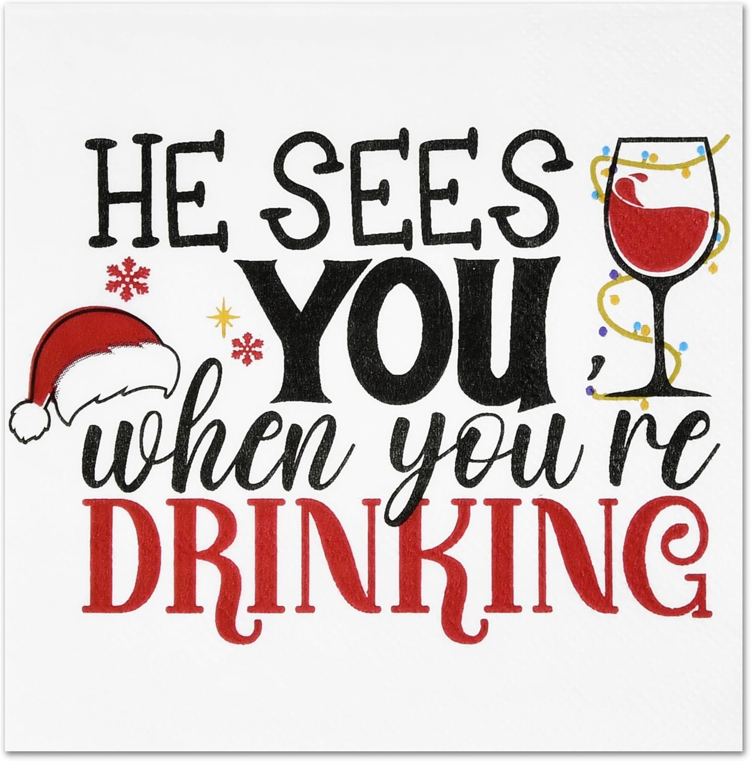100 Count Christmas Funny Cocktail Beverage Napkins Holiday Disposable Paper Napkin He Sees You When You're Drinking Dessert Napkins for Home Dinner Buffet Xmas Tableware Party Supplies Decorations - Image 2
