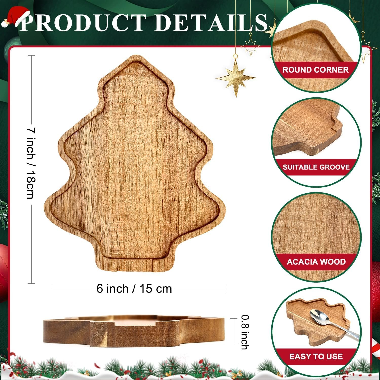 Tree Christmas Spoon Rest for Counter Acacia Wood Spoon Holder Christmas Kitchen Decor Gifts Farmhouse Large Cooking Utensils Holder for Stove Top Wooden Xmas Spoon Rest Spatula Holiday Spoon Rest - Image 7