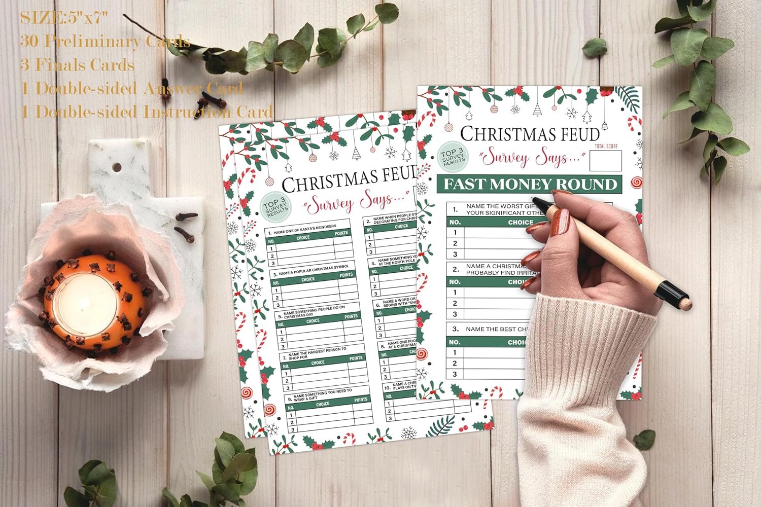 QOFO Christmas Friendly Feud Game - The Hilarious Party Game of Guessing Top Answers,Feud Game for Adults,Christmas Party Game,Classroom Game,Family Game Night,Team Ice Breaker Game-6 - Image 4