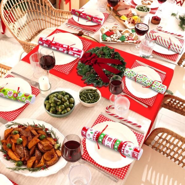 12Pack Christmas Party Favors Non-Snap, Christmas Red & Green Festive Design with Party Hat, Joke, Little Gifts, 6 Styles Christmas Party Crackers with Gifts for Kids and Adults Holiday Winter Dinners - Image 7