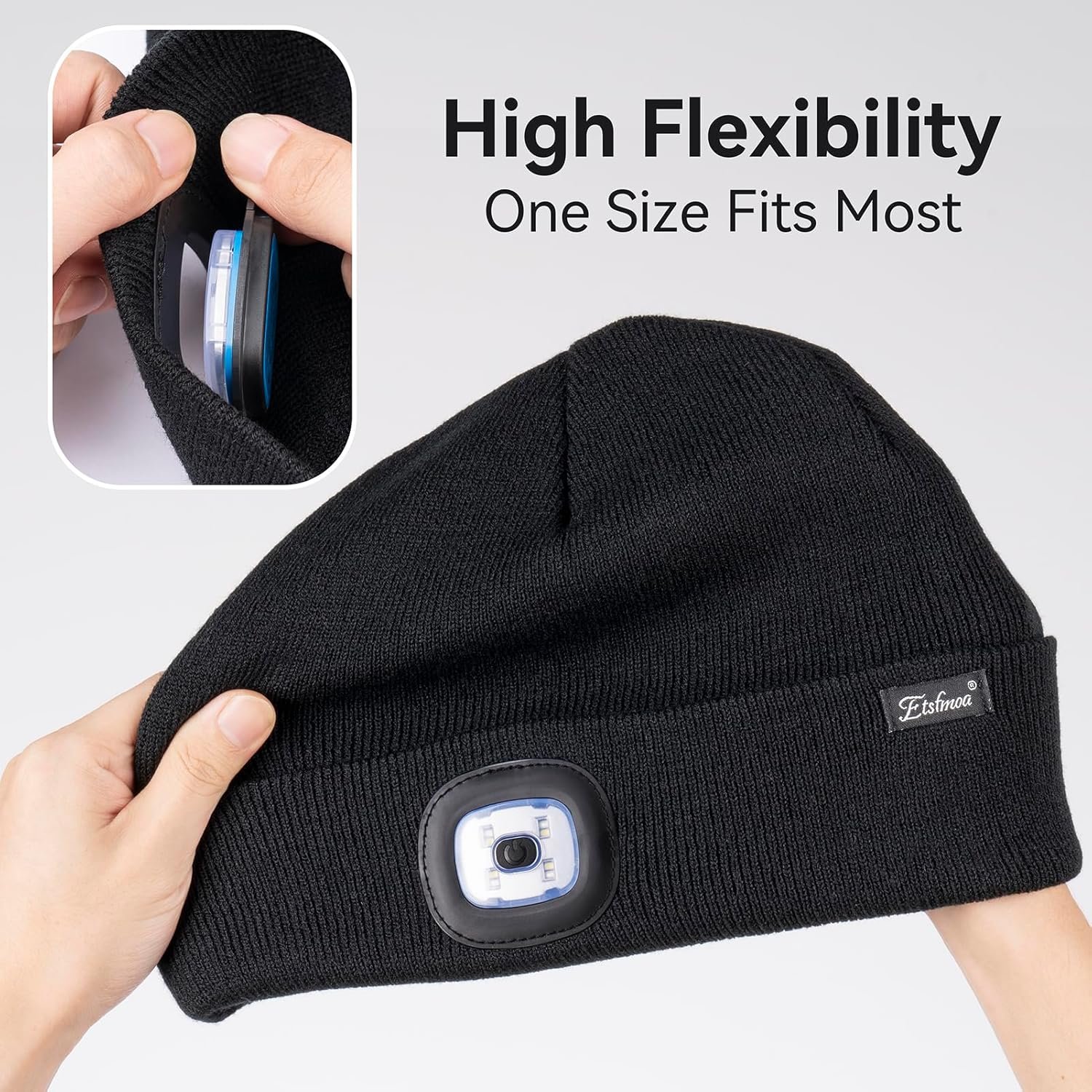 Etsfmoa Hat with Light,Rechargeable LED Colored Light Beanie,Gifts for Men Women,Warm Knitted Cap - Image 3