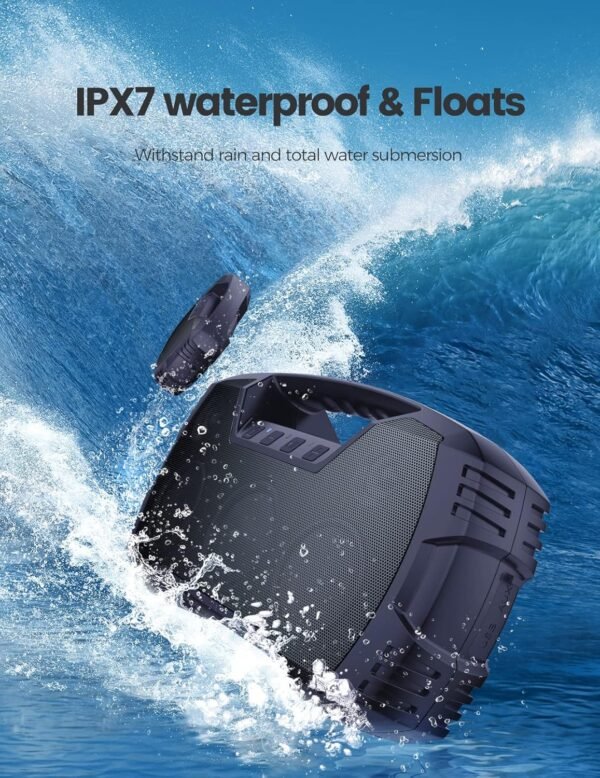 IPX7 Waterproof Bluetooth Speaker, 40W Portable Wireless Speaker, 32H Playtime, Stereo Loud Sound, Deep Bass, Outdoor Speaker with Handle, Bluetooth 5.0, Built-in Mic for Party,Pool,Beach-Navy Blue - Image 4