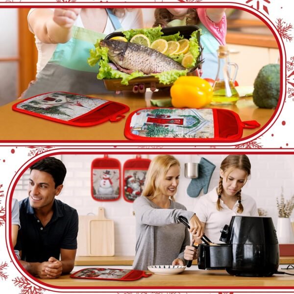 12 Pcs Christmas Pot Holders with Pocket Xmas Retro Pot Holders for Kitchen Winter Hot Pads Oven Mitts Cookie Bag Cute Heat Resistant Farmhouse Oven Gloves Baking Cooking - Image 4