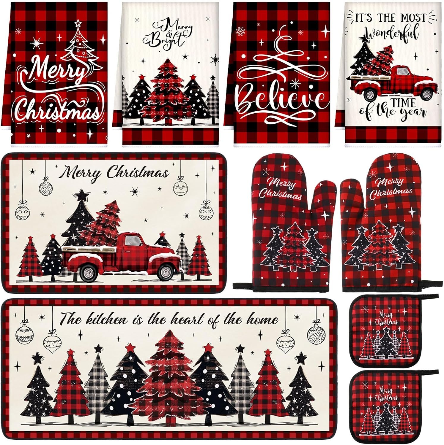 10 Pcs Christmas Winter Oven Mitts Pot Holders Kitchen Rug and Towel Set Wonderland Absorbent Kitchen Towels for Baking Cooking BBQ Gifts Kitchen Decor - Image 2