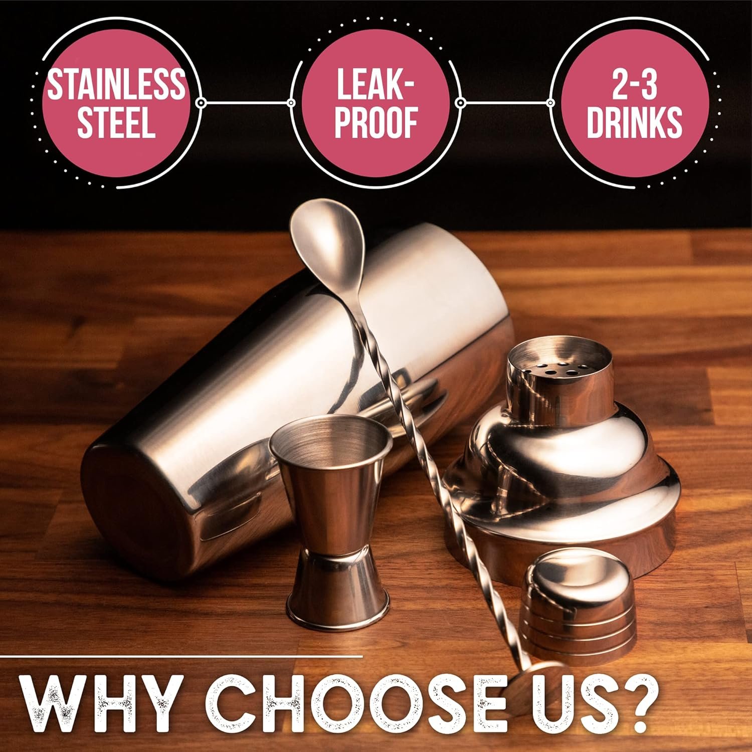 24oz Cocktail Shaker Set with Bar Accessories for Home Bar Shaker Set - Martini Shaker, Jigger, Drink Shaker Mixer Spoon - Alcohol Shaker Bartender Gift - Bartending Kit Essential for Home - Cresimo - Image 5