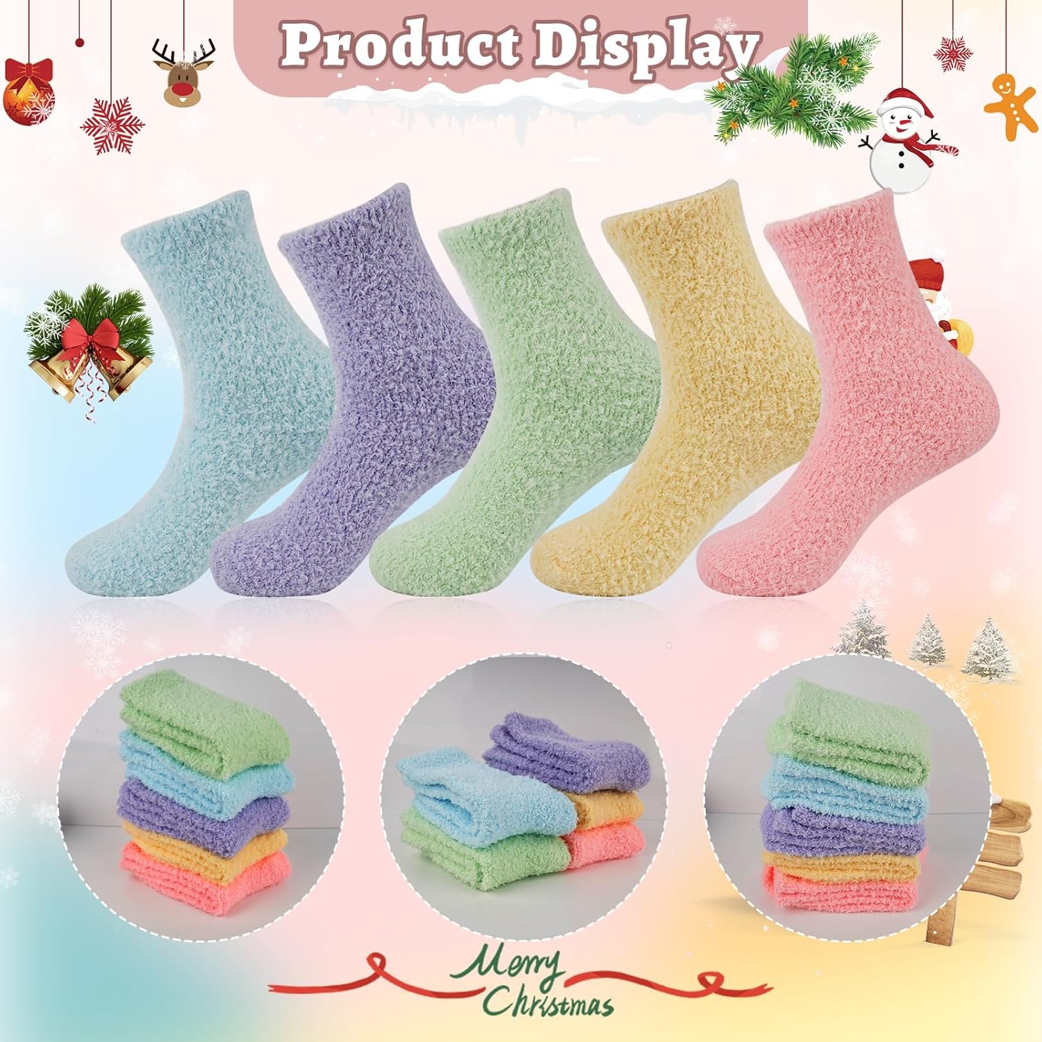 Mason Life Fuzzy Slipper Socks, 5 Pairs Fuzzy Socks Cozy Socks for Women, Non Slip Socks Fluffy Socks Winter Warm Soft Sleeping Socks for Women Adult Christmas Gifts - Image 6