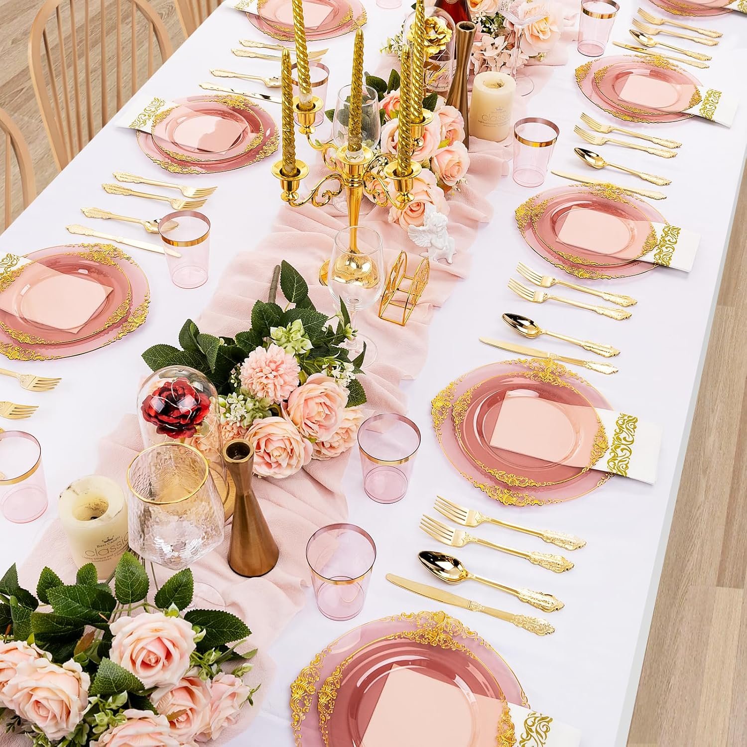 Hioasis 175pcs Clear Burgundy Plastic Plates,Burgundy Red Disposable Plates include 25 Dinner Plates 25 Dessert Plates 25Knives 25Forks 25Spoons 25Cups 25Napkins Perfect for Wedding&Parties - Image 6