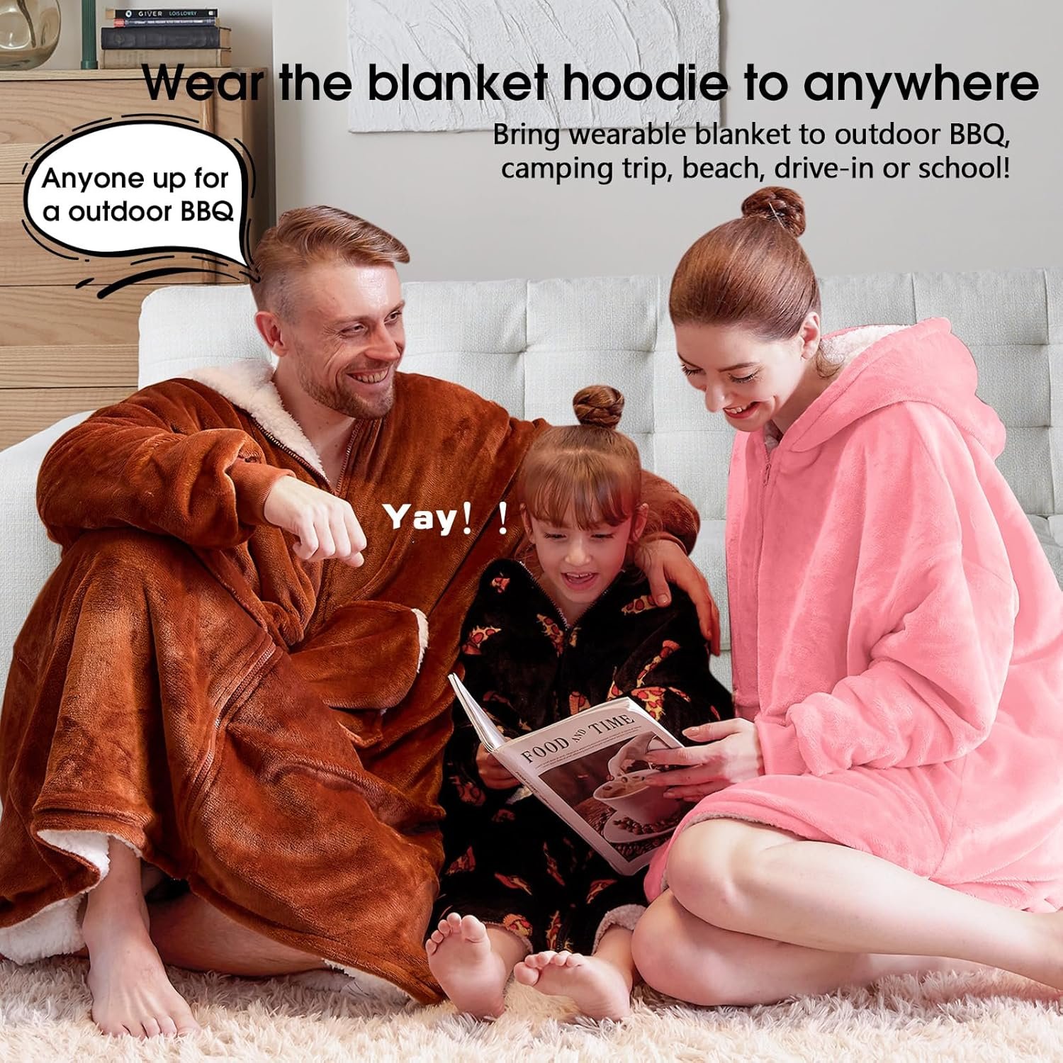 JOYWOO Pink Wearable Blanket Hoodie, Oversized Birthday Gifts for Girlfriend, Hooded Blanket Christmas Gifts for Girls Women, Cozy Fuzzy Sherpa Sweatshirt Blanket with Giant Pocket and Zipper, Pink - Image 6