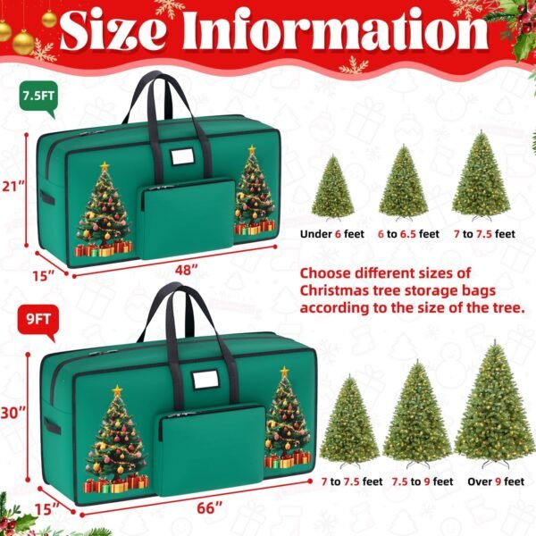 9FT Christmas Tree Storage Bag Heavy Duty 600D Oxford Fabric Extra Large Tree Storage Container with Reinforced Handles and Dual Zippers Green Xmas Tree Storage Bag for Christmas Tree Storage - Image 4