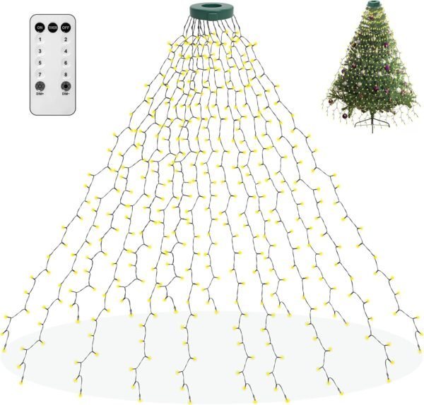 aneeway Christmas Tree Lights, 400 LED Christmas Lights with 8 Light Modes & Memory Function, 6.6FT x 16 String Lights with Timing Function & Remote Control for Christmas Decorations - Warm White - Image 2