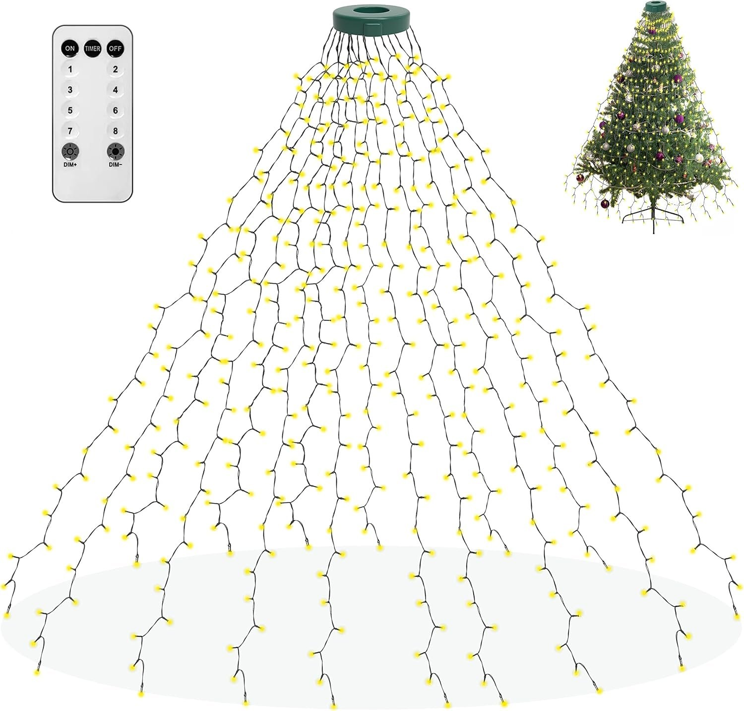 aneeway Christmas Tree Lights, 400 LED Christmas Lights with 8 Light Modes & Memory Function, 6.6FT x 16 String Lights with Timing Function & Remote Control for Christmas Decorations - Warm White - Image 2