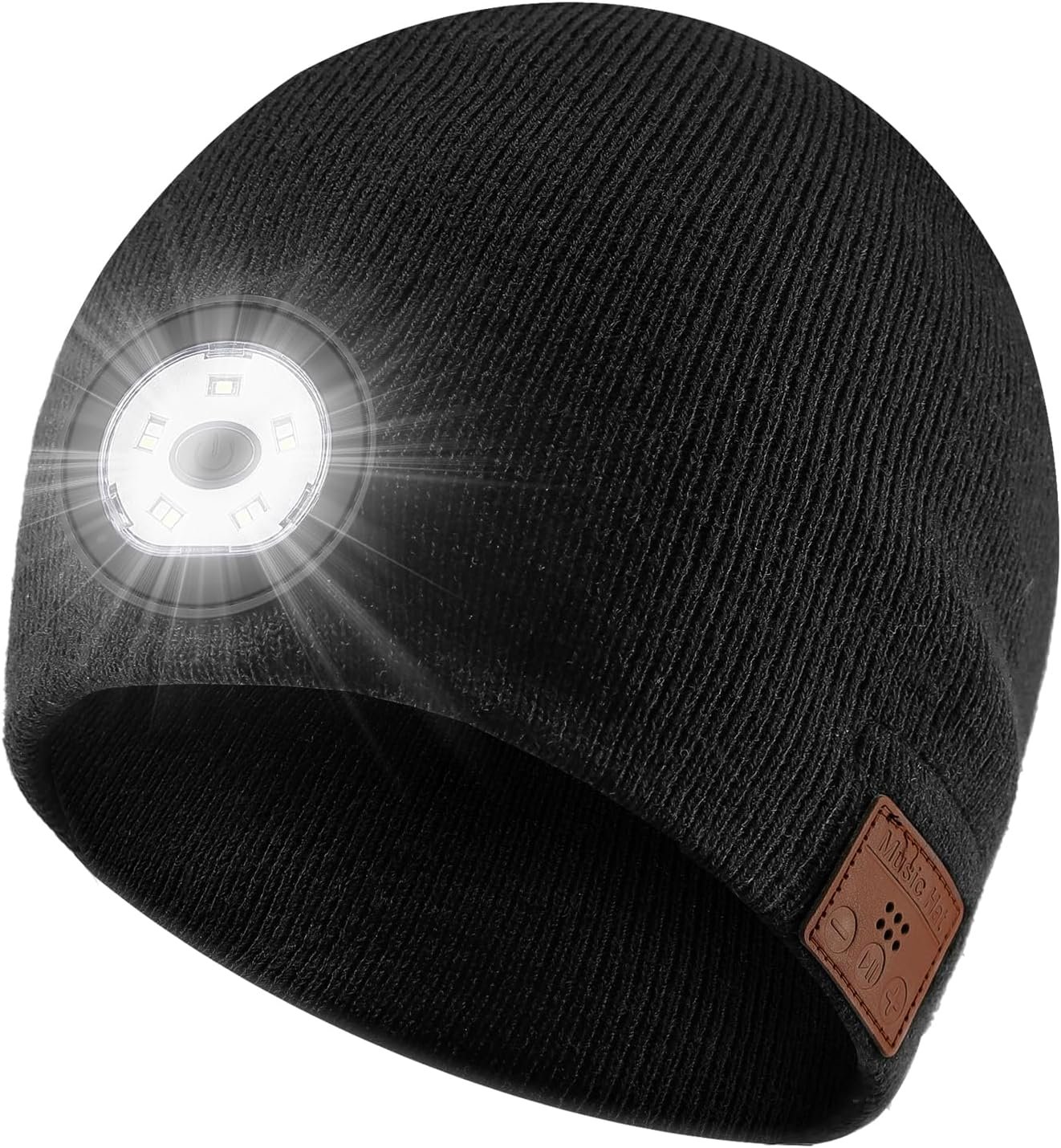 Bluetooth Beanie with Light,USB Rechargeable LED Headlamp Hat Beanie,Musical Knit Hat with Headphones and Built-in Speaker Mic,Gifts for Men Women Teen Black - Image 2