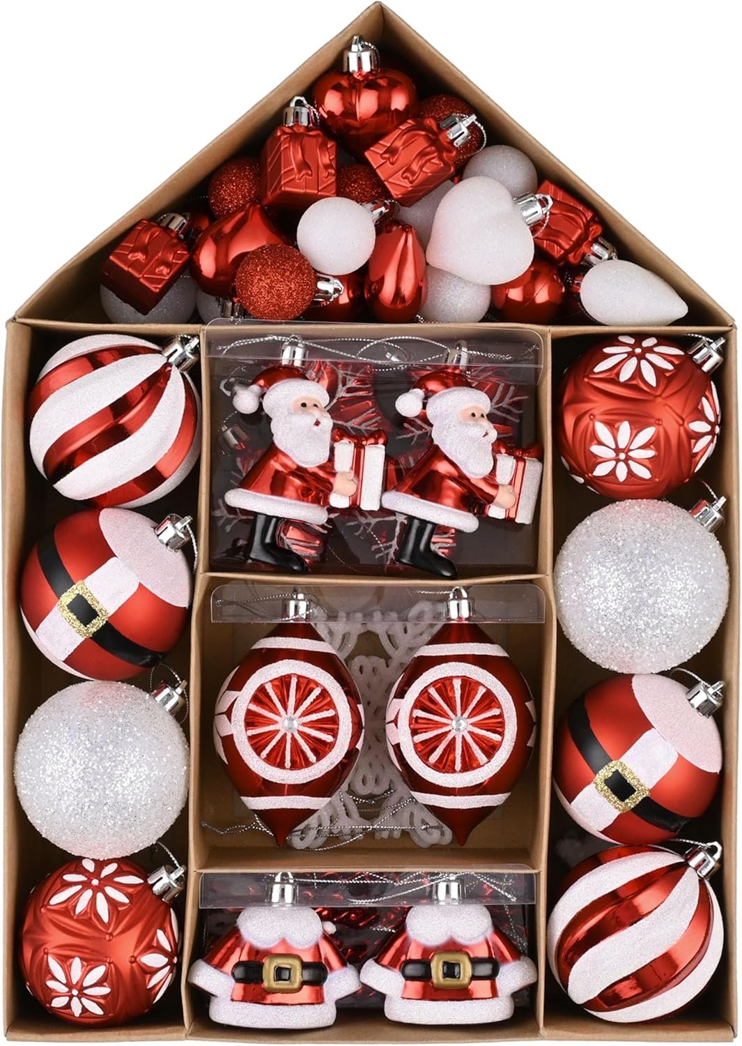 Valery Madelyn Christmas Ornaments Set, 70ct Red and White Shatterproof Christmas Tree Decorations Set, Variety Traditional Red and Silver Decorative Hanging Ball Ornaments Bulk for Xmas Holiday Decor - Image 2