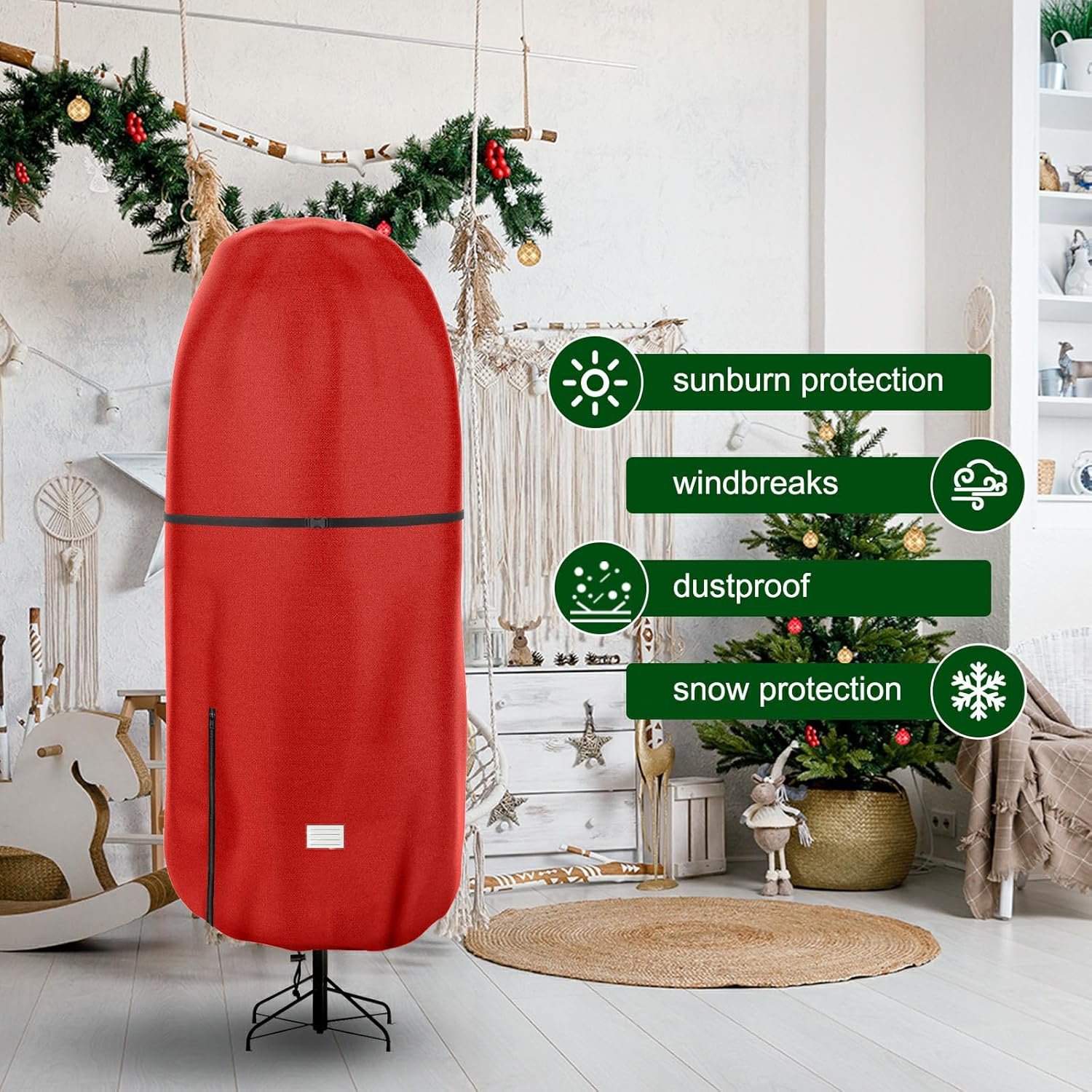 Upright Christmas Tree Storage Cover,Tear Resistant Adjustable 7.5 FT Xmas Tree Storage Bag for Artificial Tree Standing with Ornaments,Fabrics Christmas Tree Cover, Dustproof (Red) - Image 5