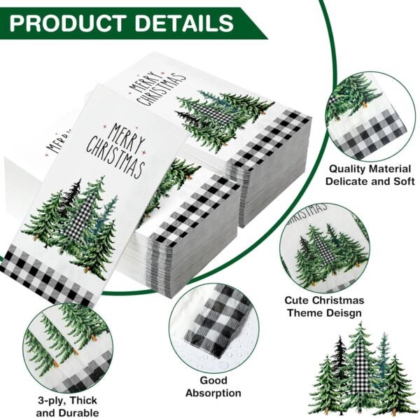 100 Pieces Christmas Napkins Bulk Holiday Disposable Paper Guest Hand Towel Christmas Tree Cocktail Napkins Merry Christmas Hand Napkins for Home Winter Kitchen Xmas Party (Bright Plaid) - Image 4