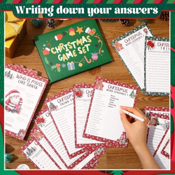 102 Pcs Christmas Trivia Games for Large Group Christmas Question and Answer Word Scramble Cards Set Festival Guessing Activity for Game Xmas Holiday Party Indoor Activity Family Friends - Image 6