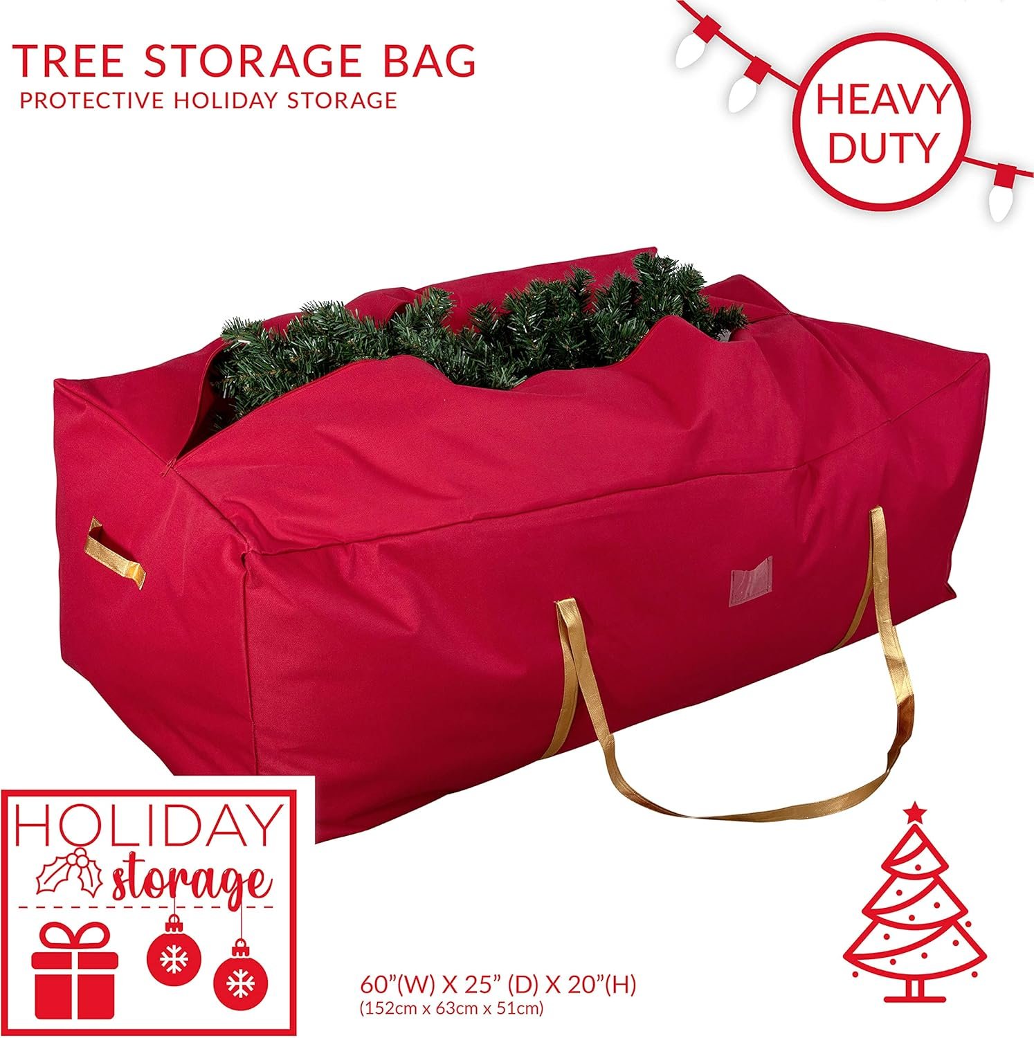 Simplify Christmas Tree Storage Bag | Holds Artificial Trees up to 9.5 Feet Tall | Holiday Decorations Organizer | Large | Collapsible Duffle | Red - Image 3