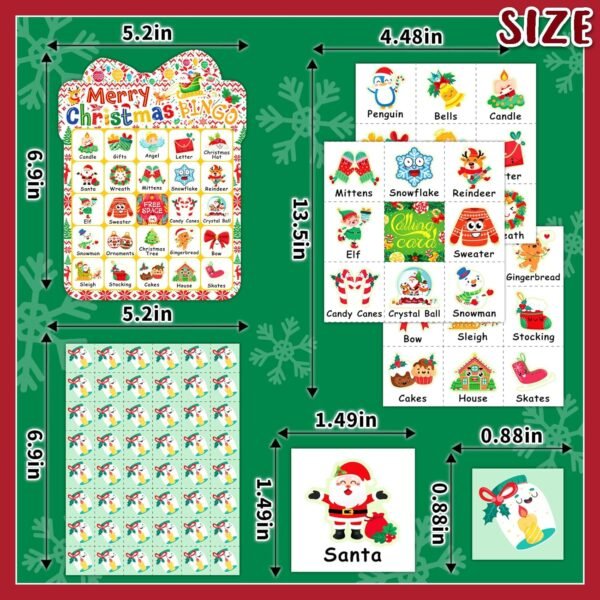 39Pcs Christmas Bingo Cards, 24 Players Cute Christmas Bingo Game for Kids Adults Party Supplies Family Games Activities Xmas Festival - Image 4