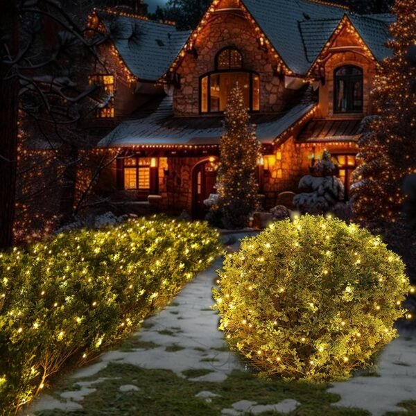 Solar Christmas Lights Outdoor Waterproof, 100Led 5ftx5ft Net Lights Outdoor Mesh Lights with Remote, 8 Modes Connectable Net Christmas Lights for Bushes Outdoor Christmas Decorations(Warm White) - Image 3