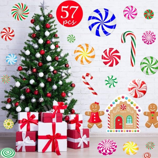 Funnlot 57PCS Peppermint Floor Decals Christmas Wall Stickers Christmas Decals for Wall Christmas Stickers for Wall Candy Wall Stickers Christmas for Candyland Decoration - Image 2
