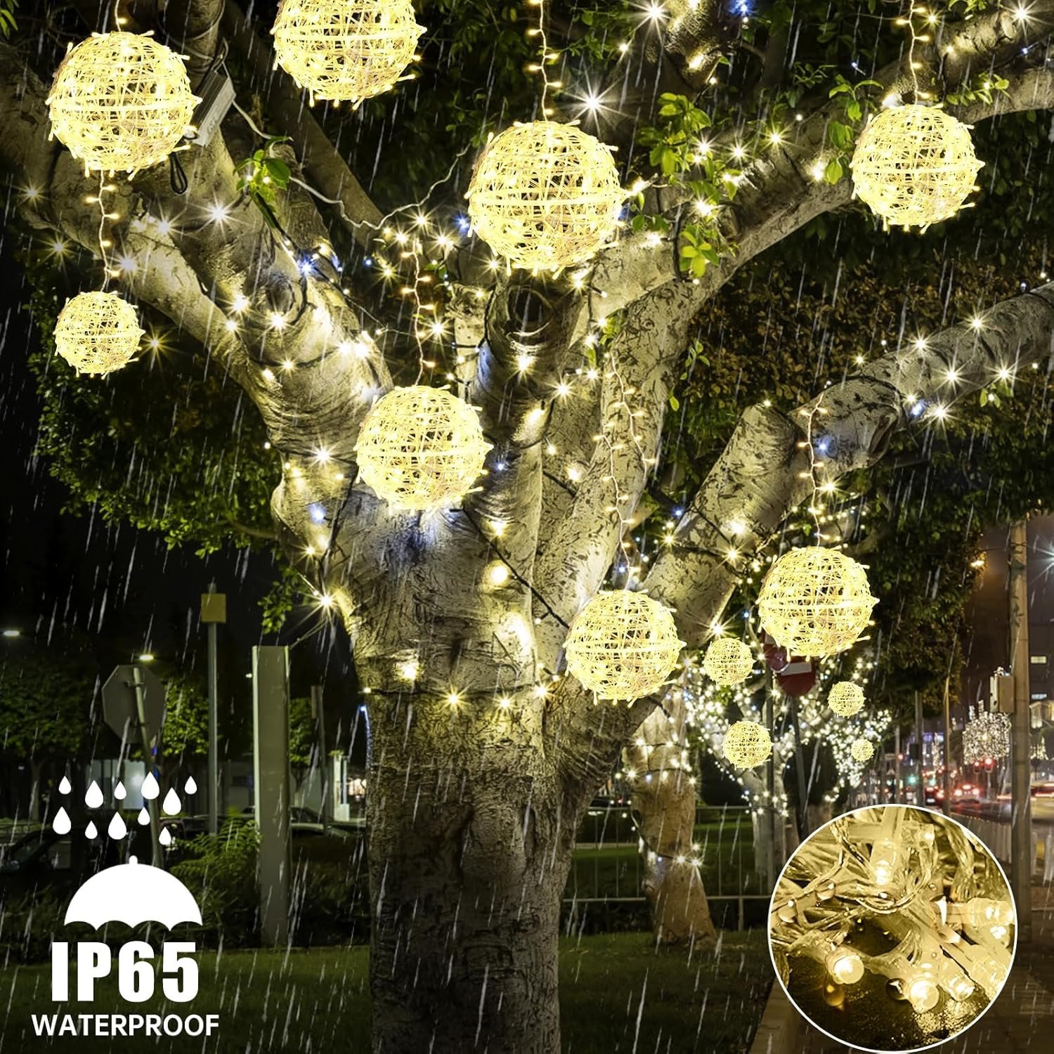 Christmas String Lights Outdoors,4 Pack 7.98" Sphere Lights,Ball Tree Garden Globe Lights for Home, Party, Christmas, Porch Patio,Wedding, Garden,Tree Decoration with Plug - Image 3