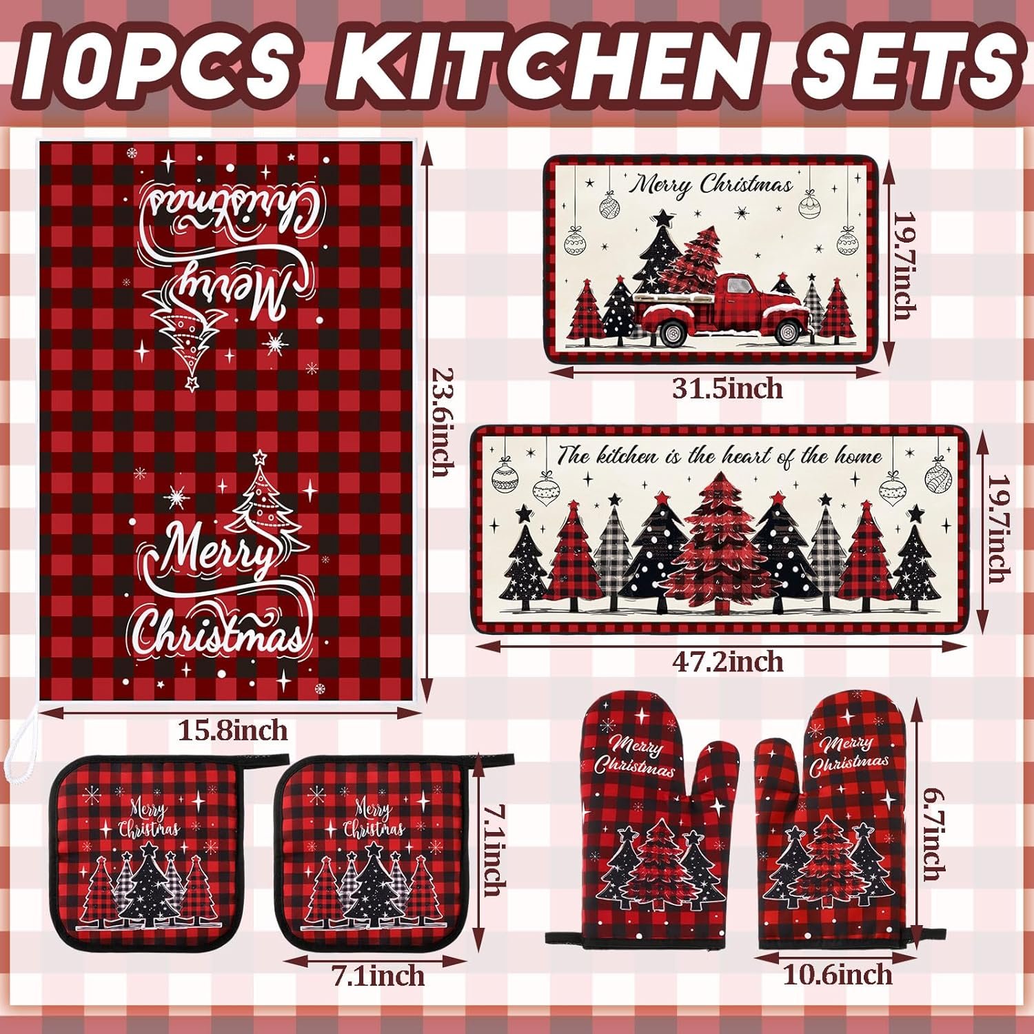 10 Pcs Christmas Winter Oven Mitts Pot Holders Kitchen Rug and Towel Set Wonderland Absorbent Kitchen Towels for Baking Cooking BBQ Gifts Kitchen Decor - Image 4