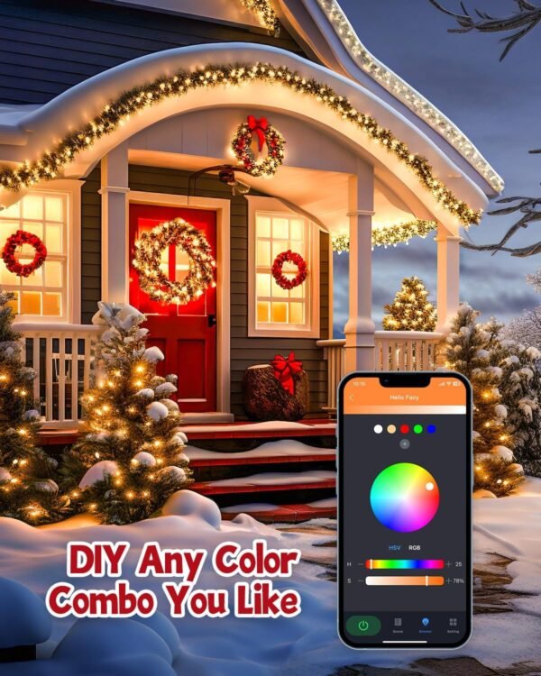 Minetom Color Changing Christmas Lights Outdoor, 66Ft 200 LED Smart RGB String Lights App Controlled, Dimmable Timer Twinkle Christmas Tree Lights, Xmas Tree Lights Plug in for Xmas Tree Party Decor - Image 7