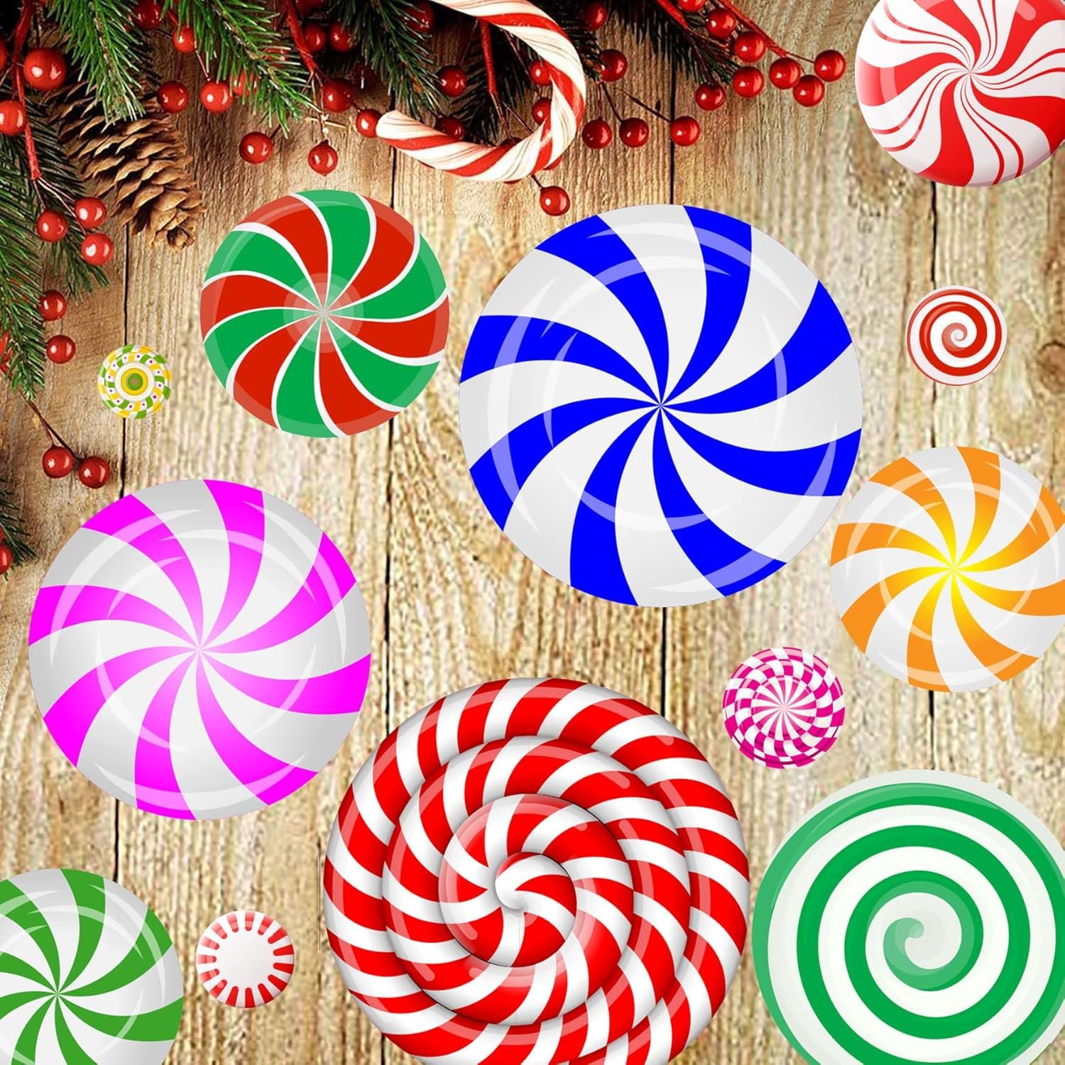 Funnlot 57PCS Peppermint Floor Decals Christmas Wall Stickers Christmas Decals for Wall Christmas Stickers for Wall Candy Wall Stickers Christmas for Candyland Decoration - Image 5