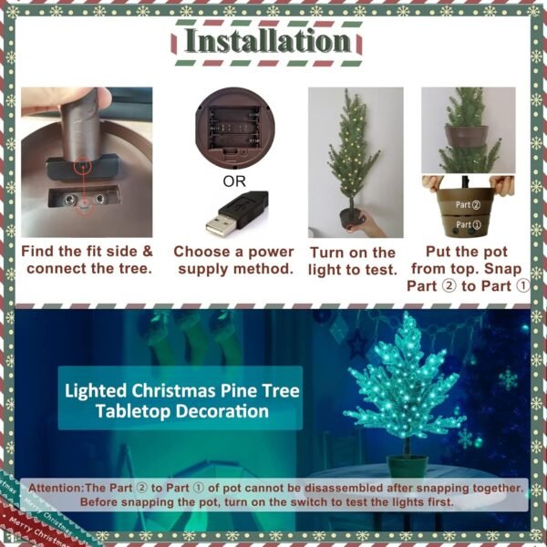 18 Colors Artificial Mini Christmas Tree, 20In Lighted Tabletop Xmas Tree with Color Changing LED Lights, Pre-Lit Small Christmas Tree in Pot Remote Timer Festive Party Holiday Fake Multicolored Tree - Image 6