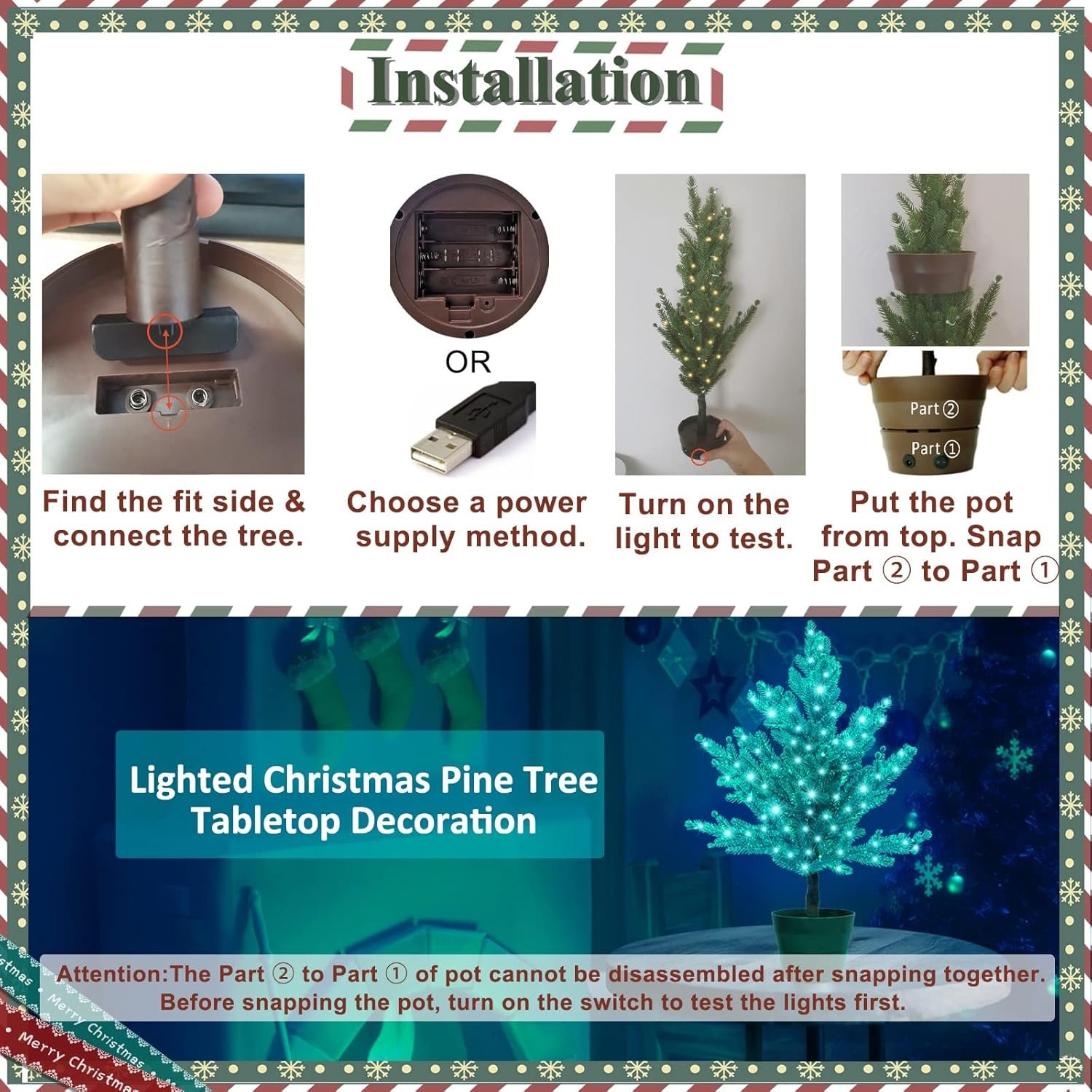 18 Colors Artificial Mini Christmas Tree, 20In Lighted Tabletop Xmas Tree with Color Changing LED Lights, Pre-Lit Small Christmas Tree in Pot Remote Timer Festive Party Holiday Fake Multicolored Tree - Image 6
