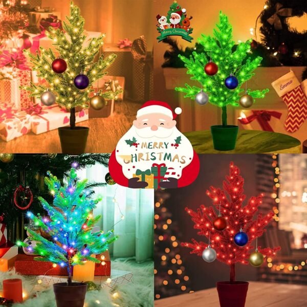18 Colors Artificial Mini Christmas Tree, 20In Lighted Tabletop Xmas Tree with Color Changing LED Lights, Pre-Lit Small Christmas Tree in Pot Remote Timer Festive Party Holiday Fake Multicolored Tree - Image 7
