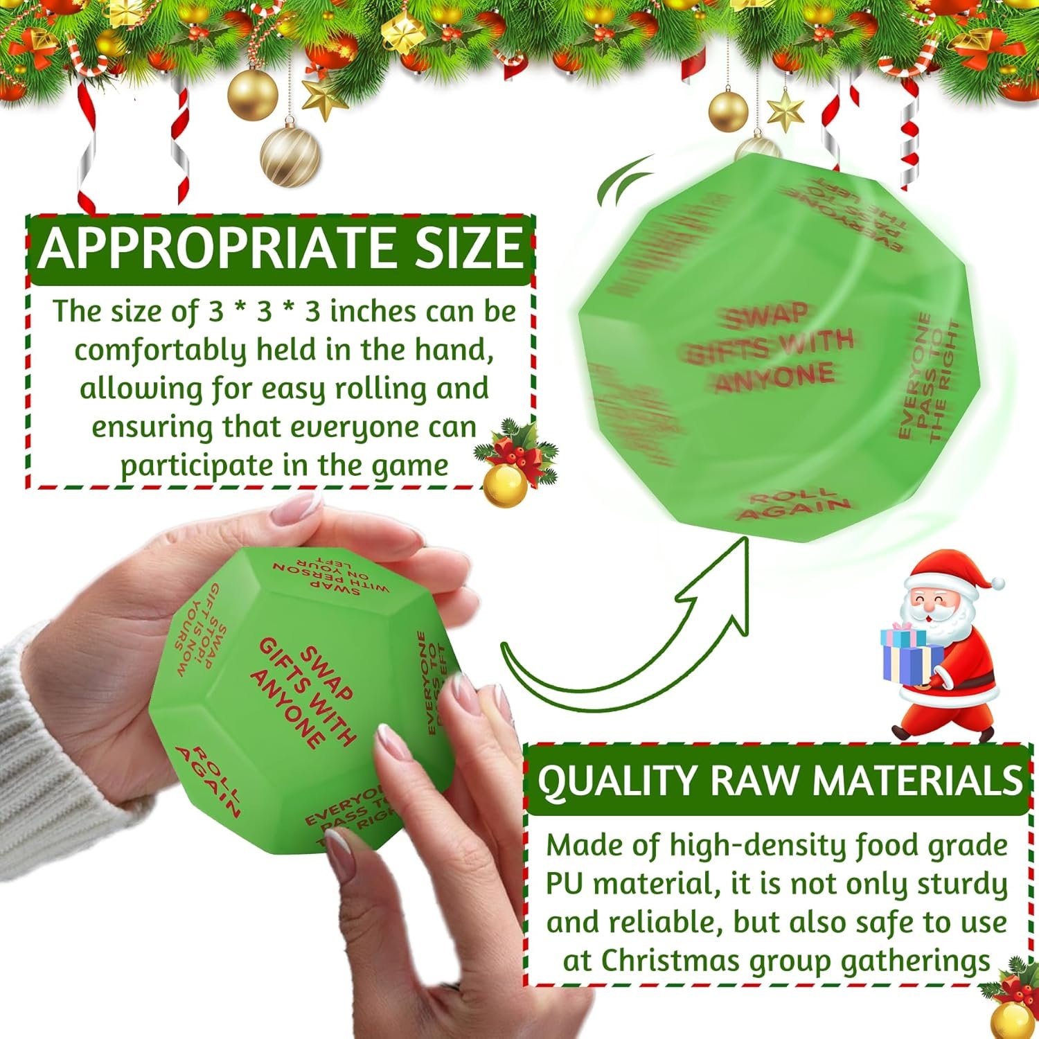 Santa Swap Gift Exchange Dice, Exchange Dice Game 2025 New - 3 Inch Exchange Dice Game Christmas Party Gift Dice Game for Family Friends Holiday Party 12 Different Sides (Random Box) - Image 4