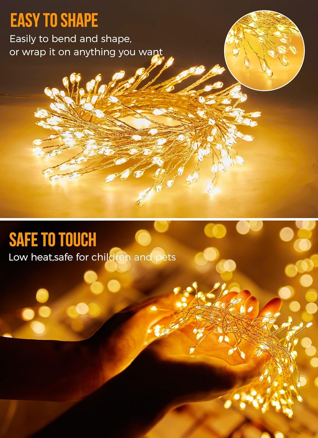 10Feet Battery Operated Fairy Lights, 120LEDs Firecracker String Lights Waterproof Silver Wire Starry Firefly Lights for DIY Wreath Home Weeding Indoor Outdoor Christmas Decorations, Warm White - Image 5