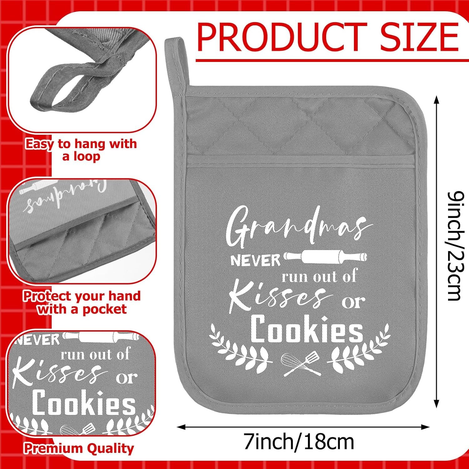 Rtteri 6 Pcs Christmas Pot Holders with Silicone Spatulas Grandma Kitchen Gifts Thank You Grandma Kitchen Pot Holders Funny Cookie Baking Tool Xmas Cookie Oven Mitts for Christmas Kitchen Gift - Image 3