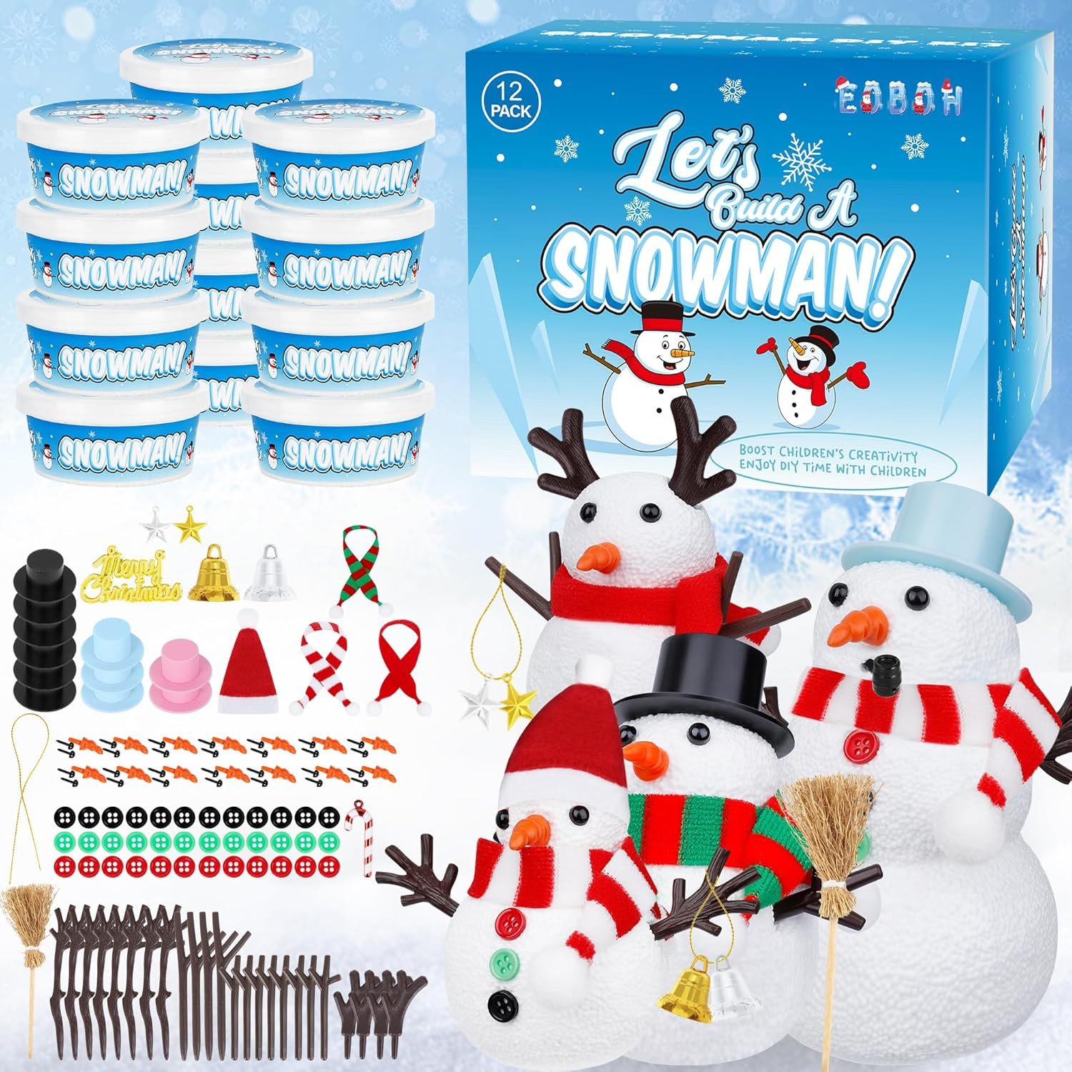 12 Pack Christmas Craft, DIY Snowman Kit for Kids, Build a Snowman Kit Indoor Decorations, Creative Kids Air Dry Modeling Clay, Xmas Activities Snowman Making Kit Toys for Holiday Favor Supplies - Image 2