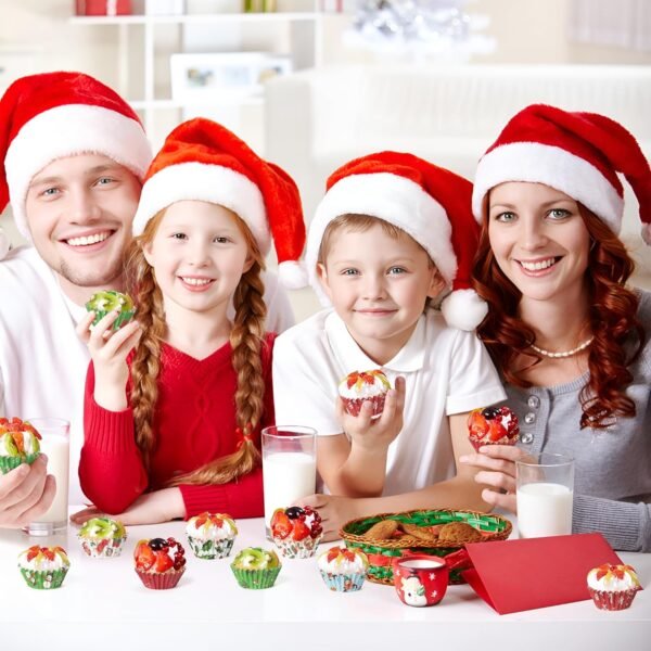 COcnny 600pcs Christmas Mini Cupcake Paper Liners, Merry Christmas Baking Cups Muffin Case Cupcakes Wrappers, Xmas Tree Santa Claus Snowman Cake Wrap Making Supplies for Xmas Eve Party (10 Styles) - Image 6