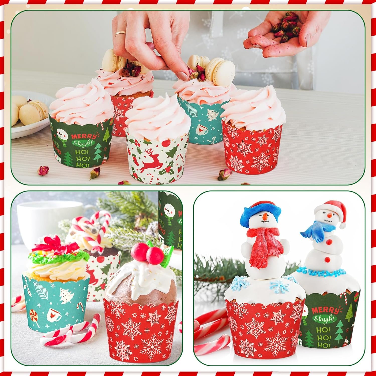 Uiifan 200 Pcs 6 oz Muffin Cupcakes Christmas Baking Paper Cups Greaseproof Baking Cup Christmas Muffin Paper Cups 4 Styles Xmas Baking Paper Cup Christmas Party Supplies for Cake Balls Candies - Image 7
