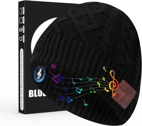 Bluetooth Beanie, Wireless Music Hat for Men & Women, Microphone and HD Stereo Speakers, Black, Unique Christmas Tech Gifts - Image 2