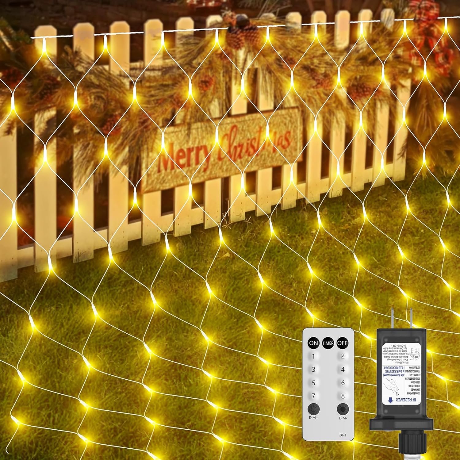 12ft x 5ft 360LED Christmas Net Lights, Connectable Outdoor Mesh Bush Lights with 8 Modes, Timer, Dimmer, Memory Function, Waterproof for Indoor Outdoor Decor. Warm White - Image 9