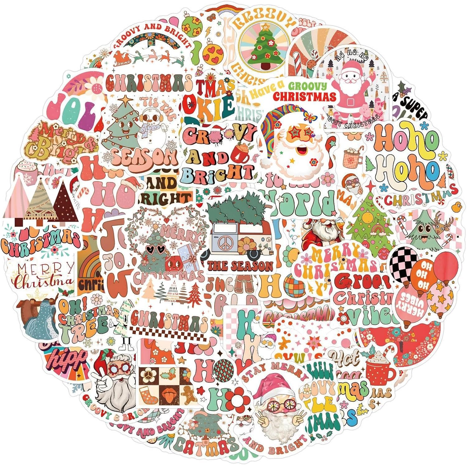 100PCS Christmas Aesthetics Stickers,Groovy Boho Hippie Cute Christmas Gifts for Kid Teens,Adults,Christmas Party,Waterproof Vinyl Stickers for Water Bottle,Laptop,Phone,Cup,Bumper,Skateboard,Luggage - Image 2
