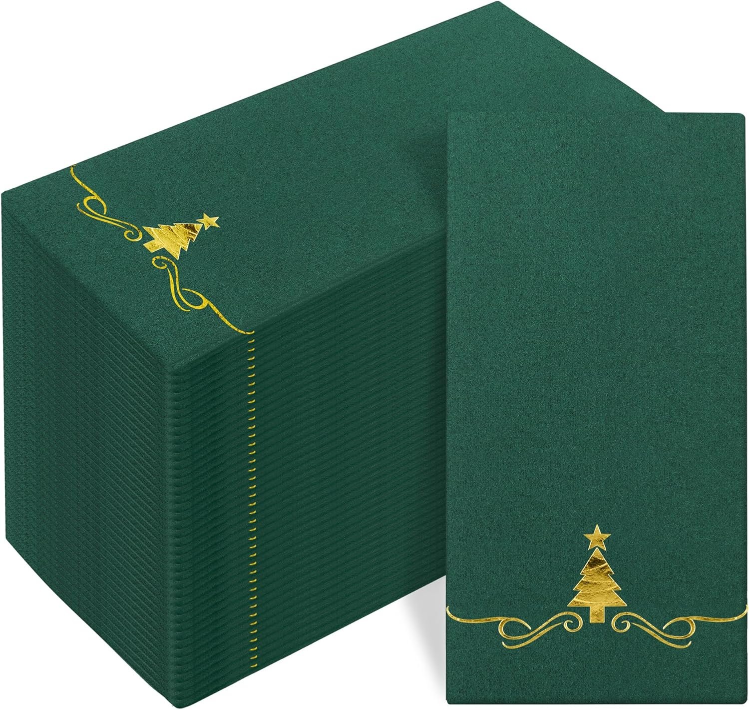 100 Pack Christmas Disposable Guest Napkins 12 x 17 Inch Gold Foil Christmas Trees Napkins Xmas Tree Hand Towels for Bathroom Kitchen Weddings Christmas Holiday Party, Green - Image 2