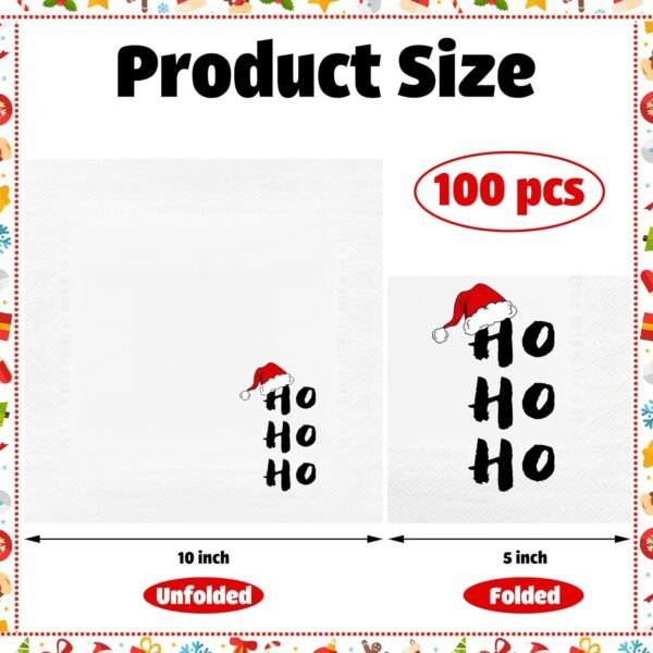100 PCS Christmas HoHoHo Cocktail Napkins 3-Ply Santa Hat Paper Napkins Disposable Christmas Funny Paper Napkins for Xmas Winter Holiday Dinner Party Supplies, 5 x 5 inch - Image 3