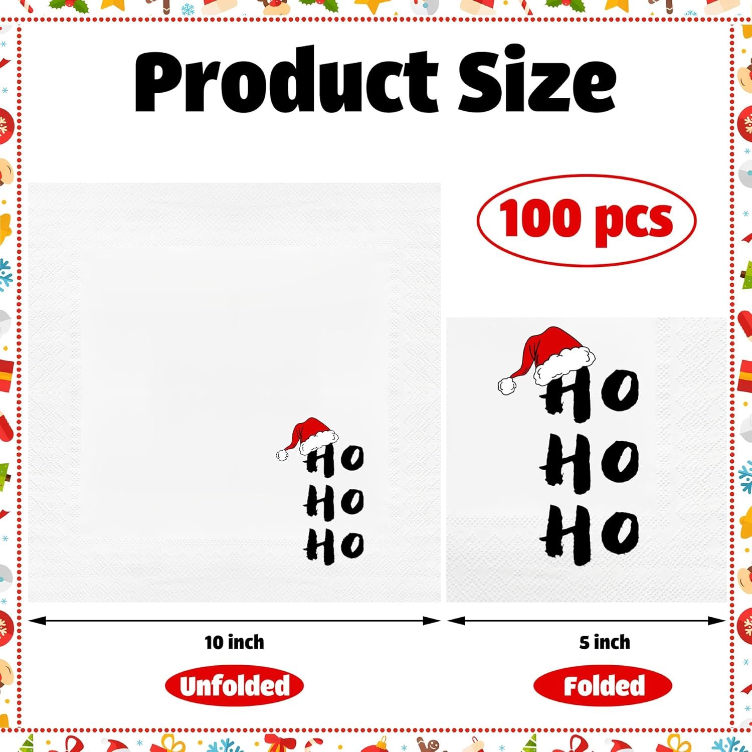 100 PCS Christmas HoHoHo Cocktail Napkins 3-Ply Santa Hat Paper Napkins Disposable Christmas Funny Paper Napkins for Xmas Winter Holiday Dinner Party Supplies, 5 x 5 inch - Image 3