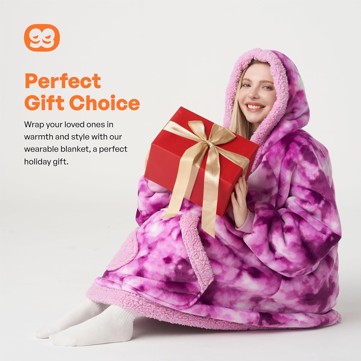 Giggling Getup Wearable Blanket Hoodie for Women Men - Oversized Flannel Sherpa Fleece Sweatshirt Blanket - with Giant Pocket & Sleeves - Cozy Warm Blanket Birthday Gifts for Adults Purple Tie Dye - Image 8